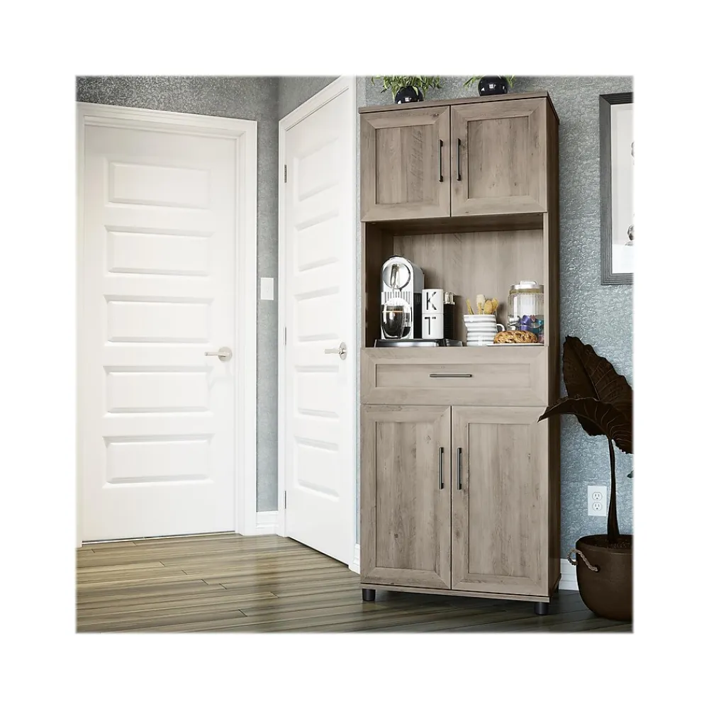 Storage Cabinets*System Build Dwyer 70" Tall Coffee Bar with 4 Shelves, Gray Oak (6383337COM)