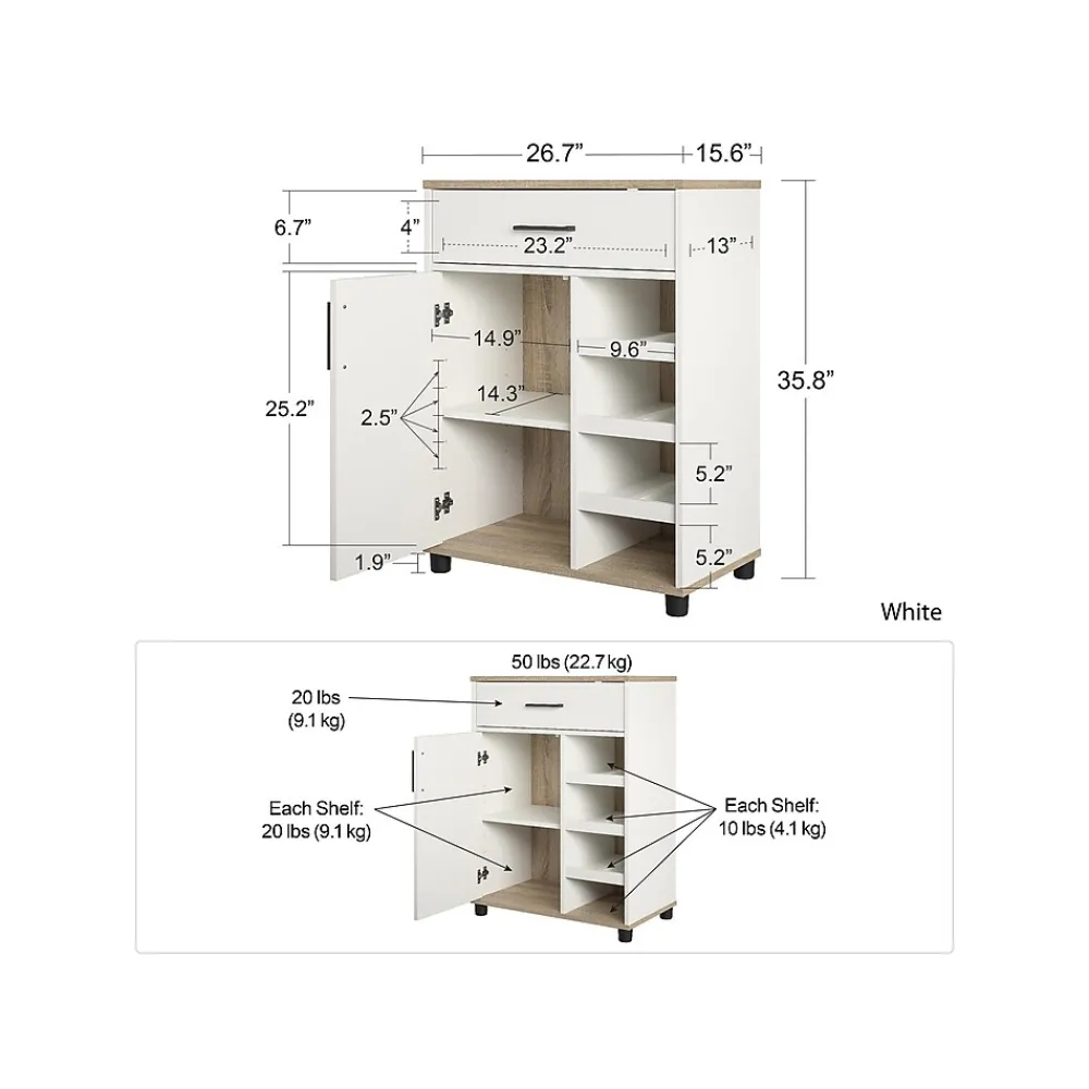 Storage Cabinets*System Build Whitmore 36" Bar Cabinet with 6 Shelves, Rustic White/Oak (2461500COM)