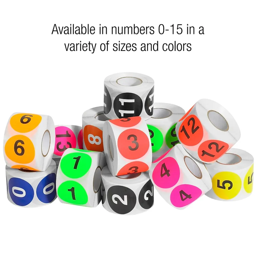Labels|Tape Logic 2" Circle "12" Number Label, Fluorescent Red, 500/Roll