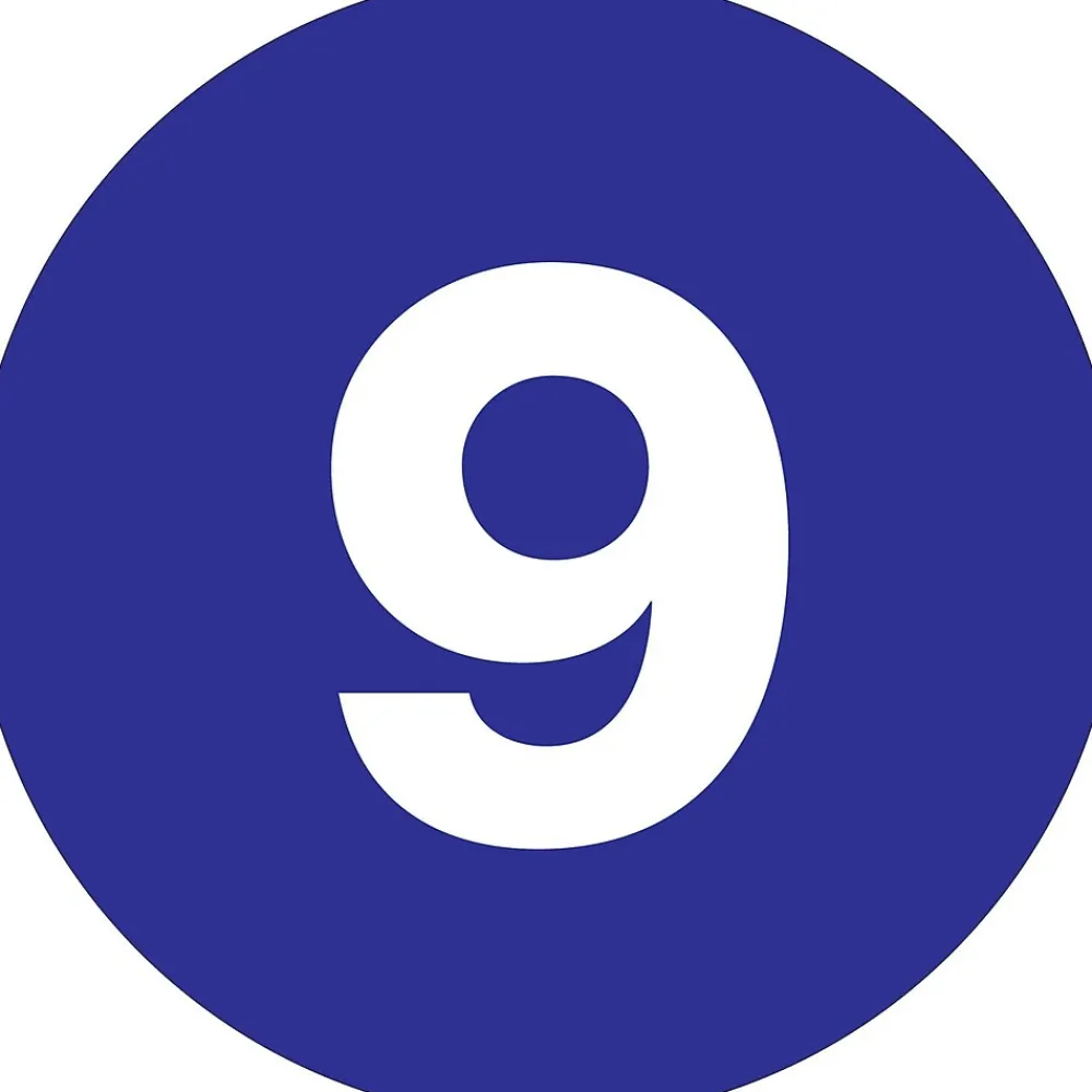 Labels|Tape Logic 1" Circle "9" Number Label, Dark Blue, 500/Roll