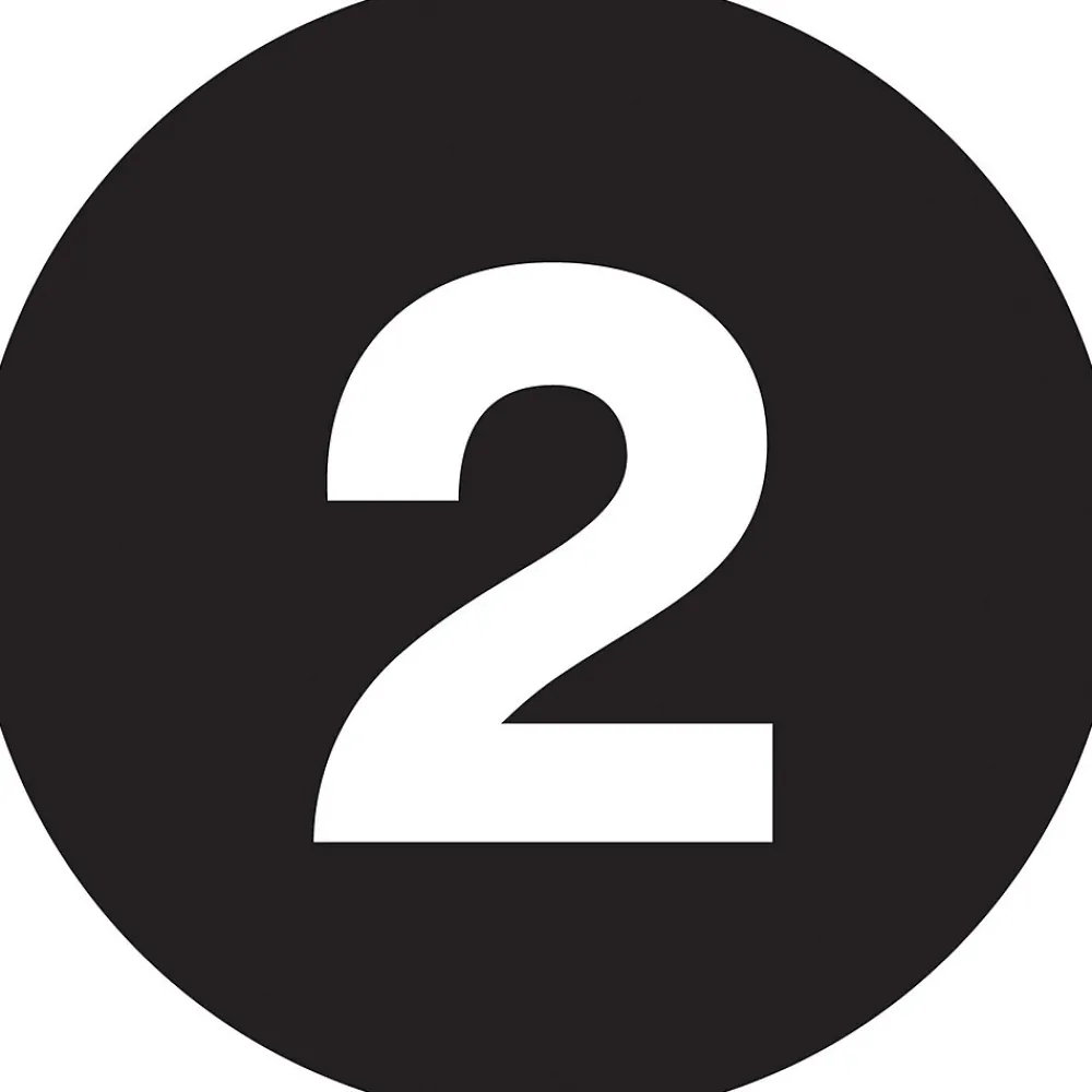 Labels|Tape Logic 1" Circle "2" Number Label, Black, 500/Roll