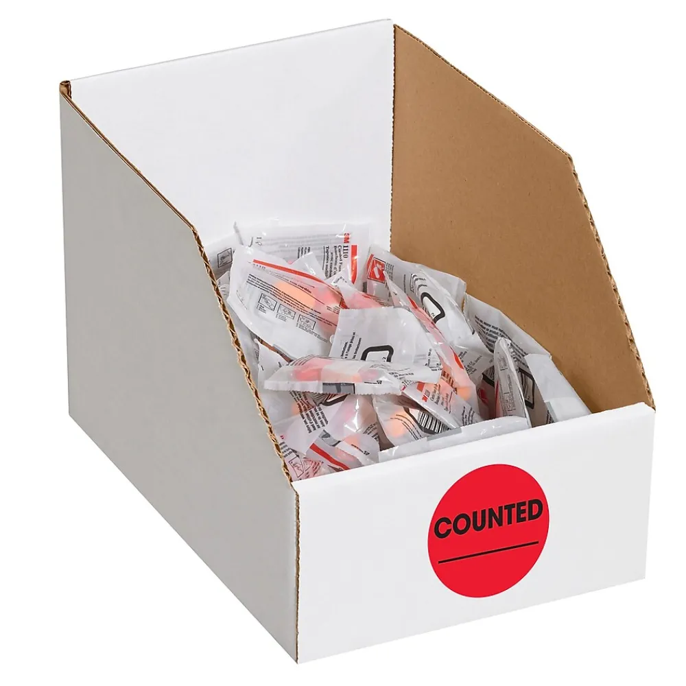 Labels|Tape Logic 2" Circle "Counted" Inventory Label, Fluorescent Red, 500/Roll (DL1270)