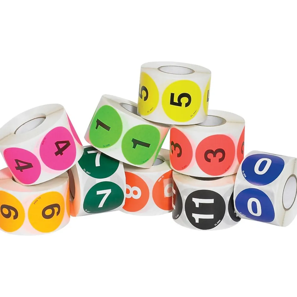 Labels|Tape Logic 2" Circle Easy Order Packs Numbers (1-10) Pre Printed Inventory Label, 10/Case