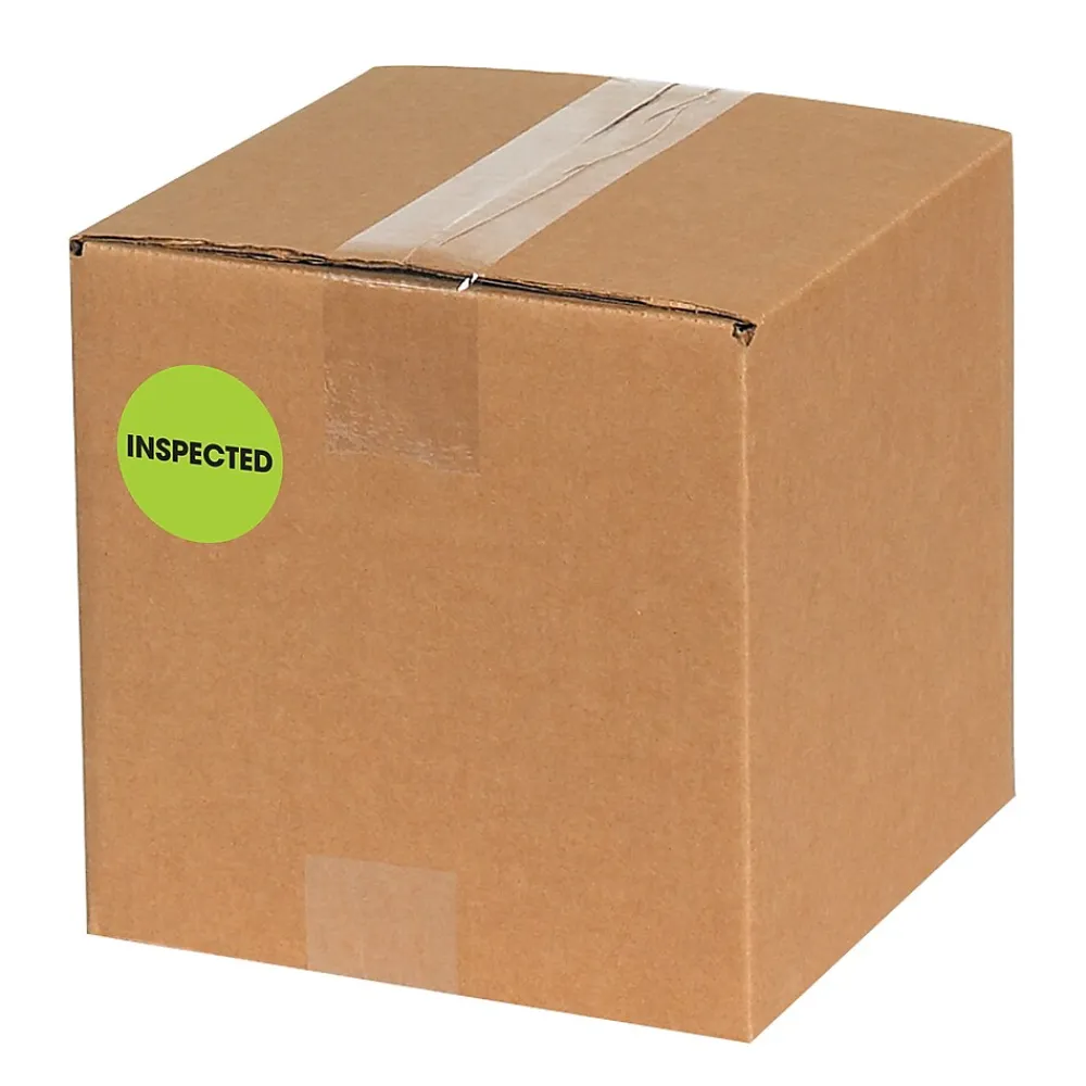 Labels|Tape Logic 2" Circle "Inspected" Label, Fluorescent Green, 500/Roll