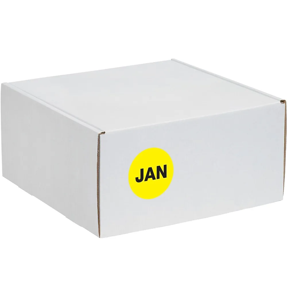 Labels|Tape Logic 2" Circle "JAN" Months of the Year Label, Fluorescent Yellow, 500/Roll