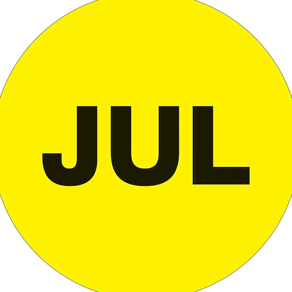 Labels|Tape Logic 1" Circle "JUL" Month of the Year Labels, Fluorescent Yellow, 500/Roll