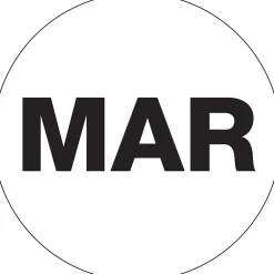 Labels|Tape Logic 1" Circle "MAR" Month of the Year Labels, White, 500/Roll