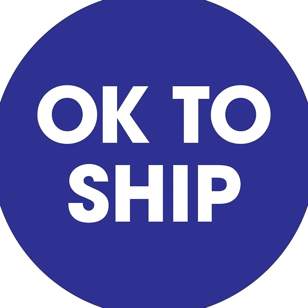 Labels|Tape Logic 2" Circle "OK To Ship" Pre Printed Inventory Label, Blue, 500/Roll