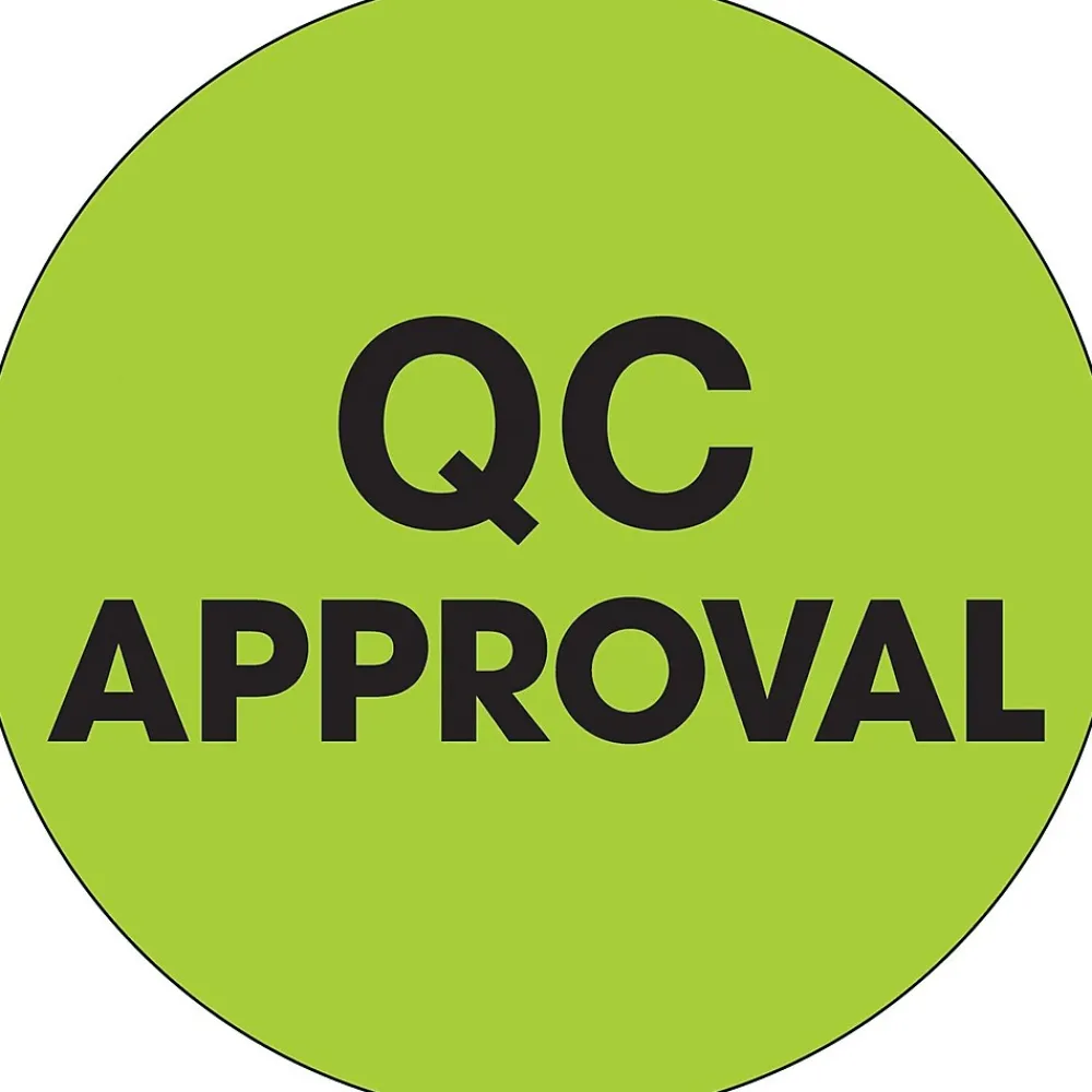 Labels|Tape Logic 1" Circle "QC Approval" Label, Fluorescent Green, 500/Roll