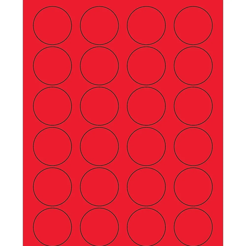 Outlet Tape Logic ® Circle Laser Labels, 1 5/8", Fluorescent Red, 2400/Case (LL193RD)