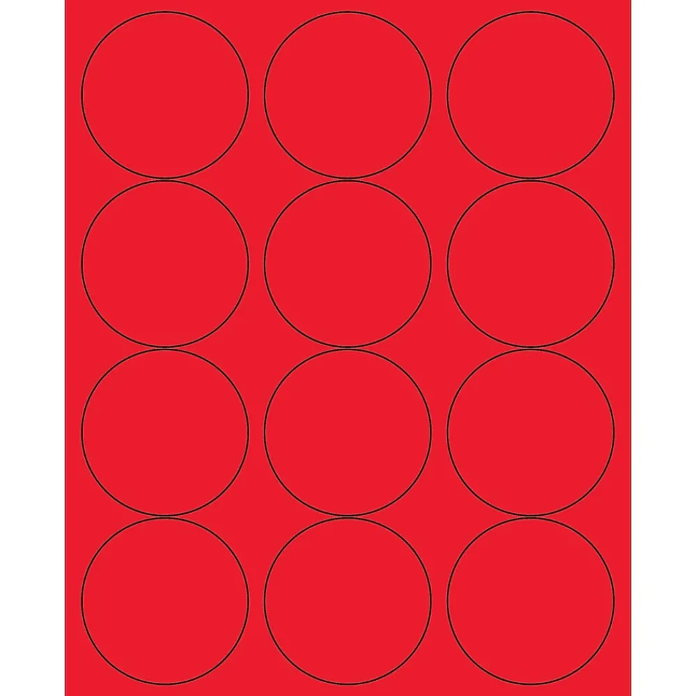 Clearance Tape Logic ® Circle Laser Labels, 2 1/2", Fluorescent Red, 1200/Case (LL194RD)