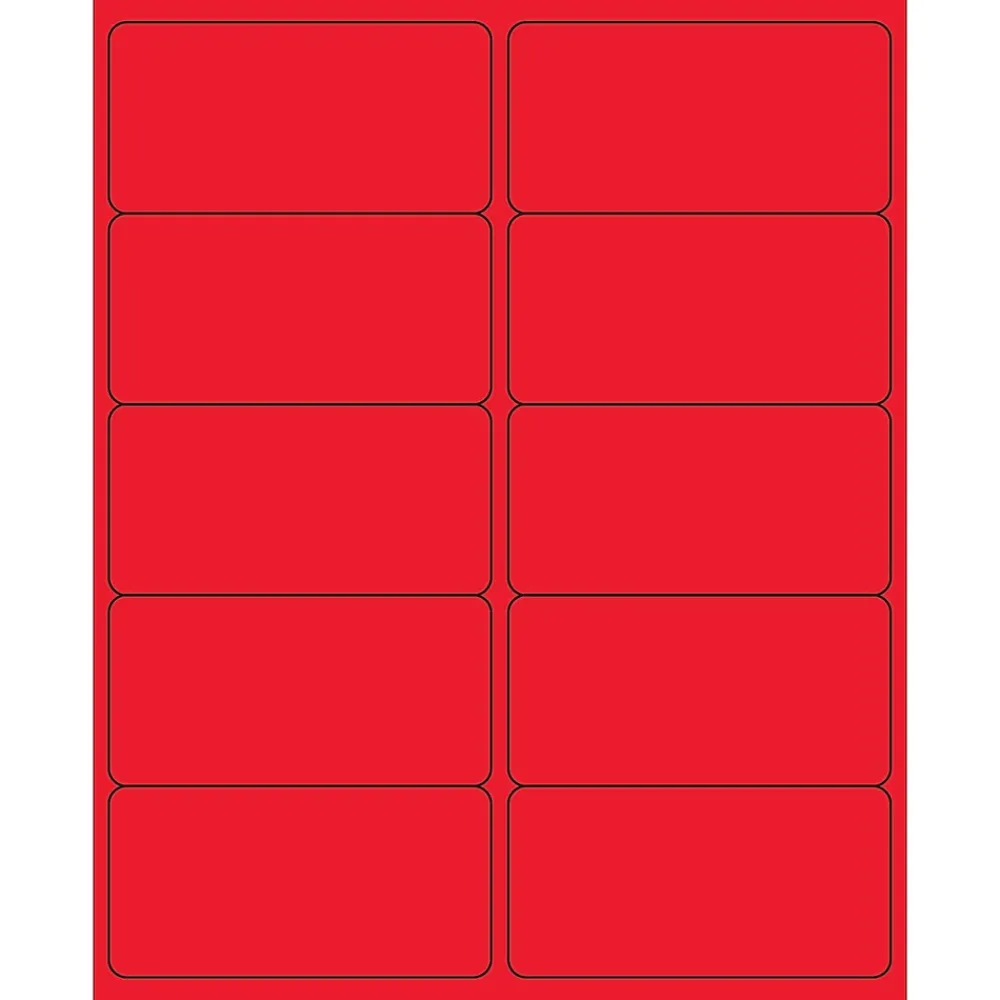 New Tape Logic ® Rectangle Laser Labels, 4" x 2", Fluorescent Red, 1000/Case (LL178RD)