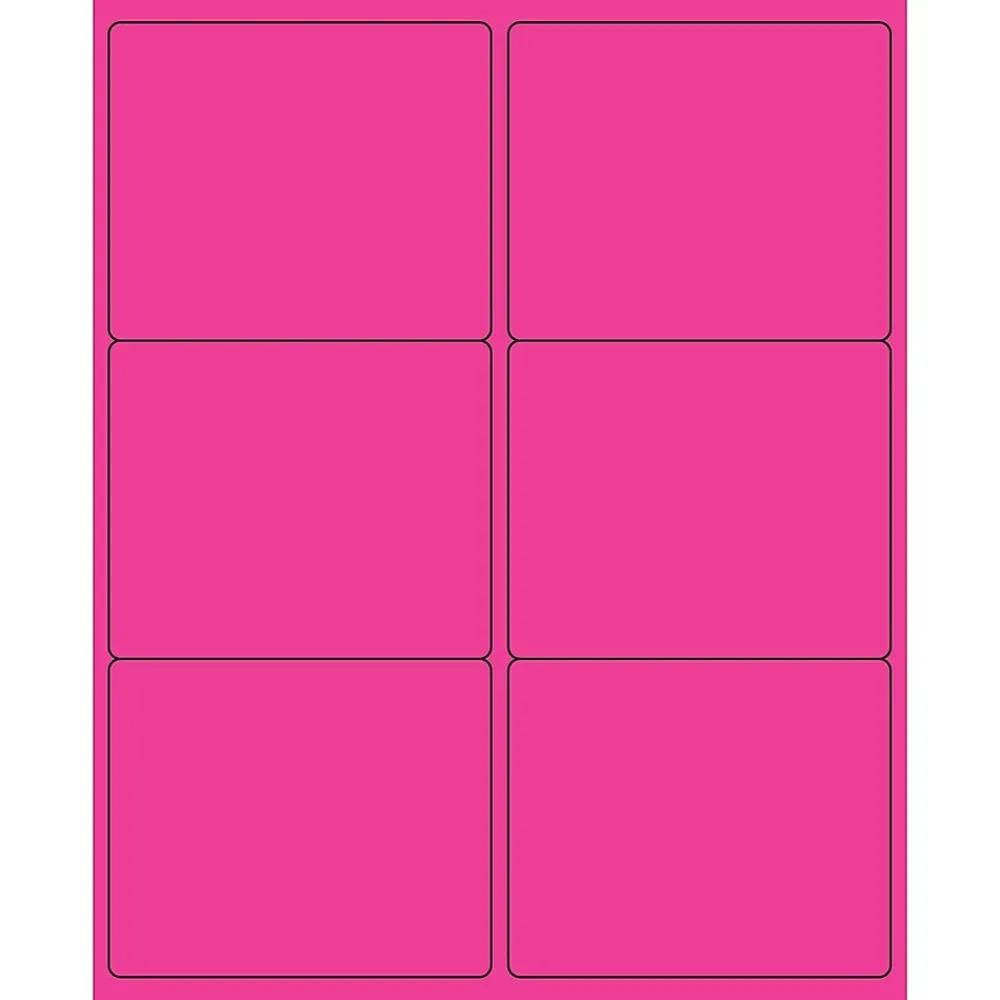 Discount Tape Logic ® Rectangle Laser Labels, 4" x 3 1/3", Fluorescent Pink, 600/Case (LL180PK)