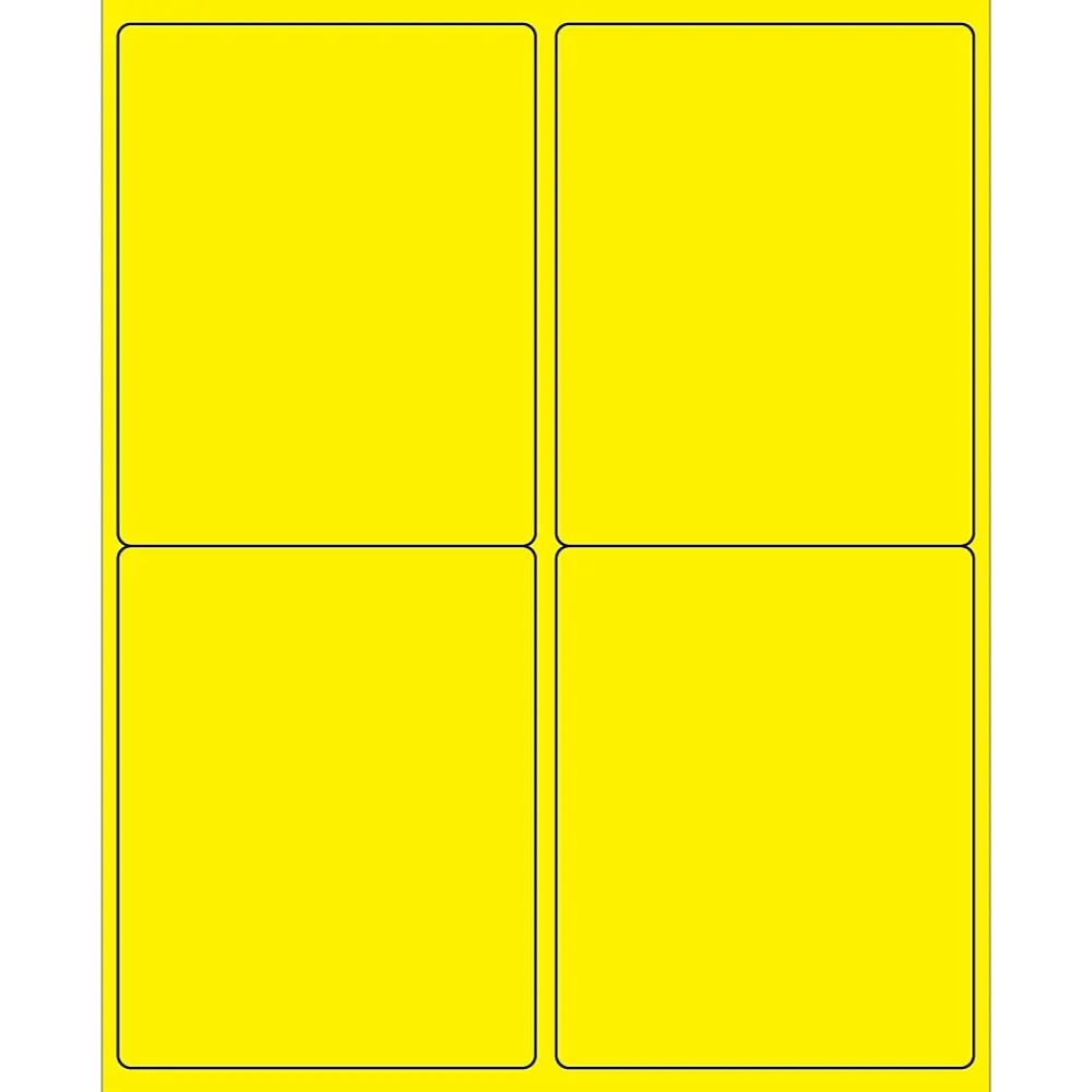 Hot Tape Logic ® Rectangle Laser Labels, 4" x 5", Fluorescent Yellow, 400/Case (LL181YE)
