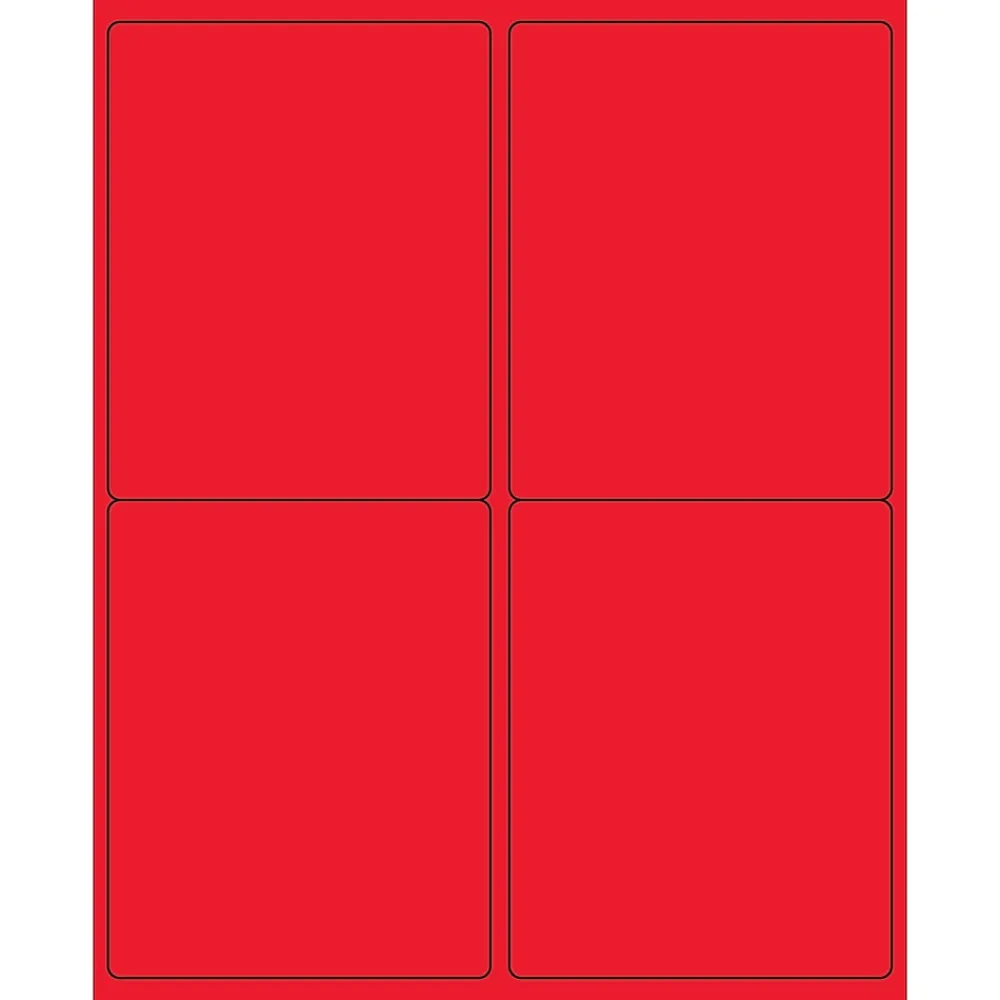Hot Tape Logic ® Rectangle Laser Labels, 4" x 5", Fluorescent Red, 400/Case (LL181RD)