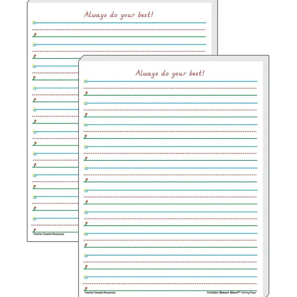 Classroom Paper*Teacher Created Resources 11" x 8.5" Smart Start 1-2, Writing Paper, White, 100 Sheets Per Pack, 2 Packs (TCR76531-2)