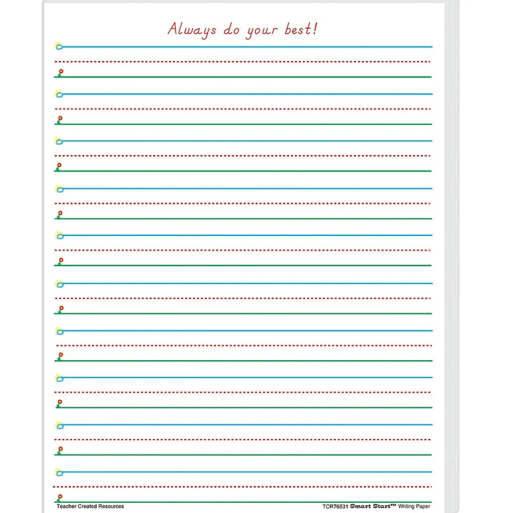 Classroom Paper*Teacher Created Resources 11" x 8.5" Smart Start 1-2, Writing Paper, White, 100 Sheets Per Pack, 2 Packs (TCR76531-2)