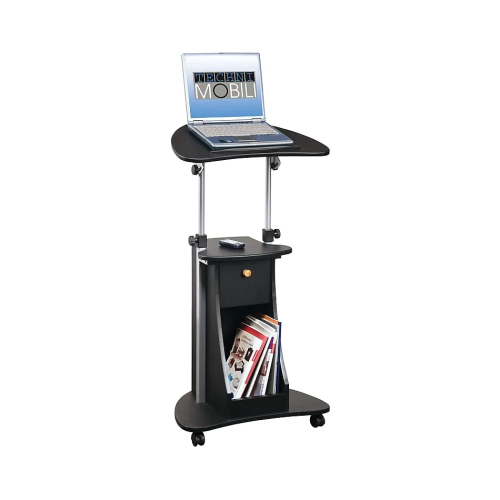Standing Desks*Techni Mobili 22"W Manual Adjustable Standing Laptop Cart, (RTA-B005-BK46) Black