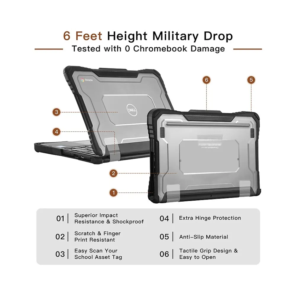 ShockProof 11.6" Laptop Case for Dell 3100 Chromebook, Shock-Absorbing, Black (TP-CL-DE3100)<TechProtectus Online
