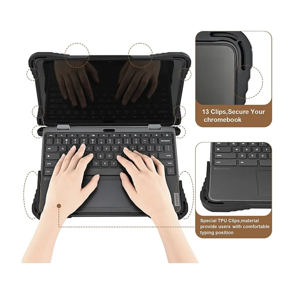 ShockProof 11.6" Laptop Case for Lenovo 500e/500w Gen 4 Chromebook, Shock-Absorbing, Black (TP-LN500EW-G4)<TechProtectus Online