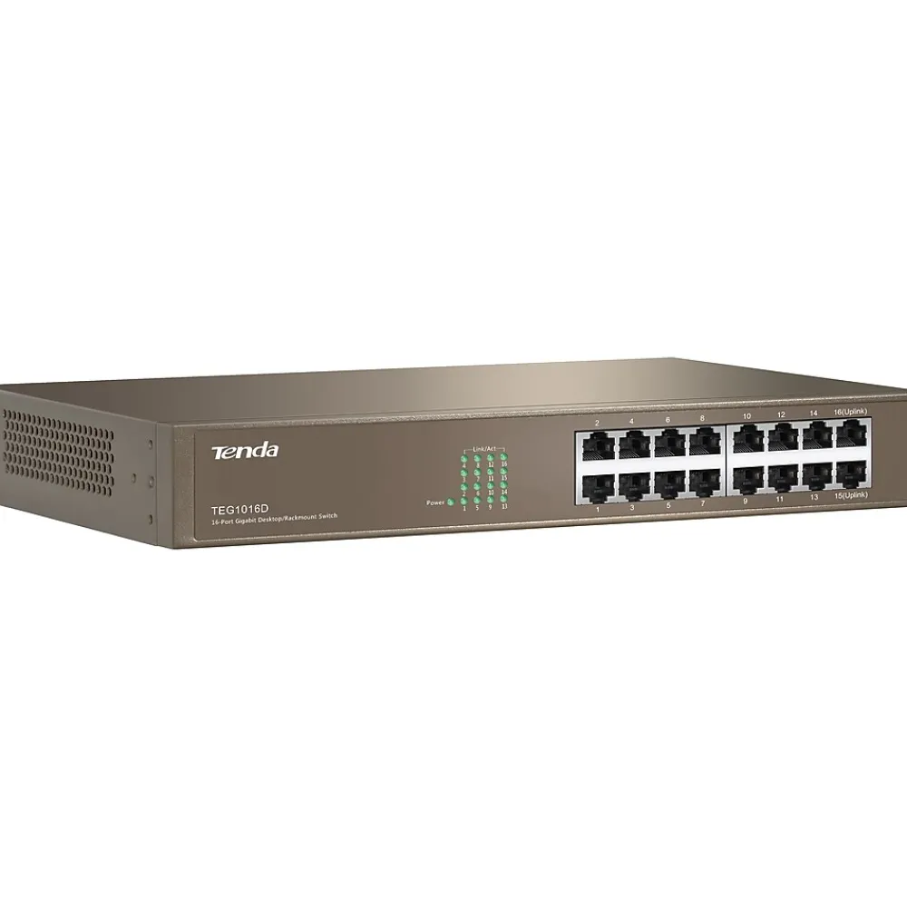 Discount Tenda TEG1016D 16-Port Gigabit Ethernet Unmanaged Switch, Up to 2000 Mbps, Brown (TEG1016D)