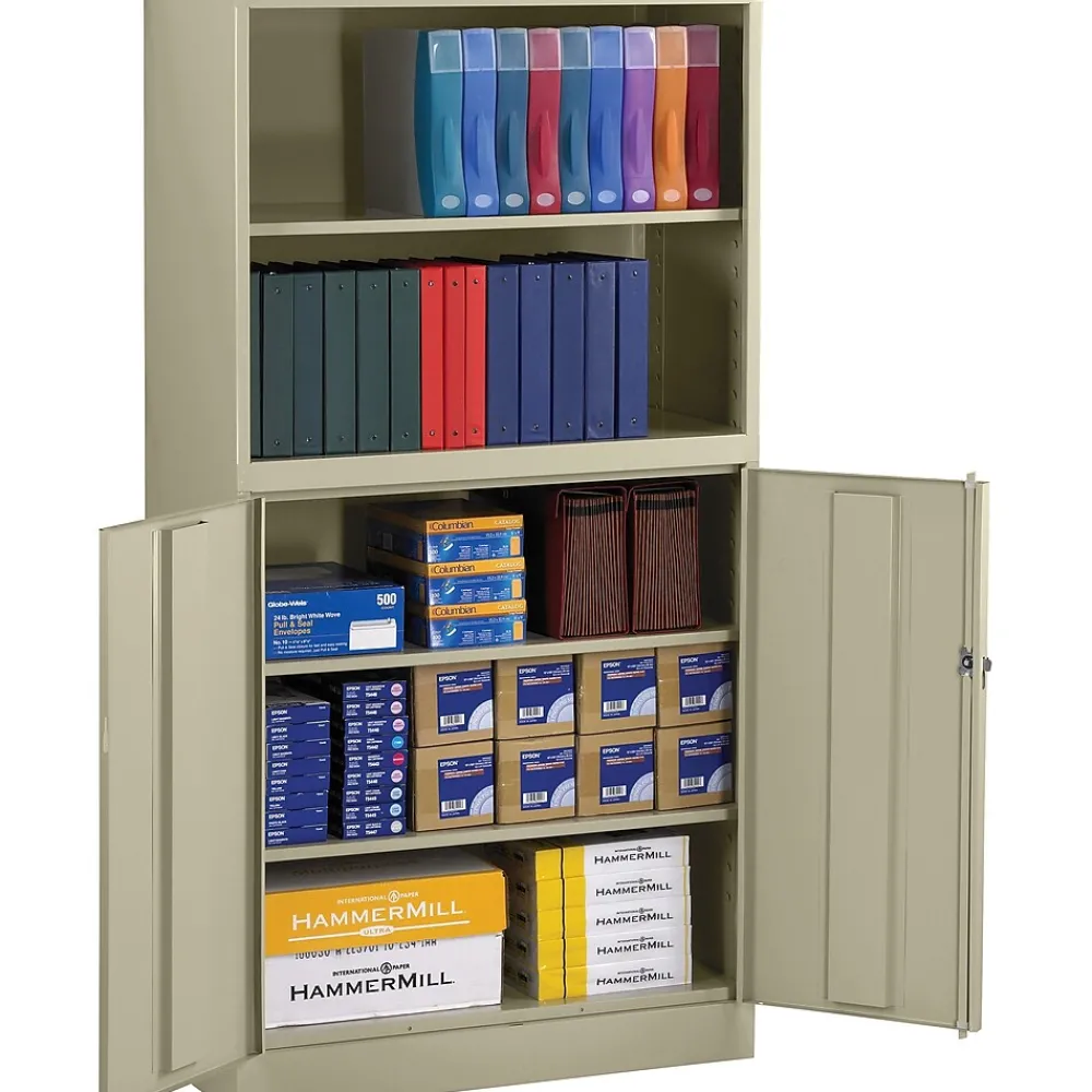 Storage Cabinets*Tennsco Combination Bookcase and Cabinet, Putty, 6-Shelf, 1 Closet, 72"H