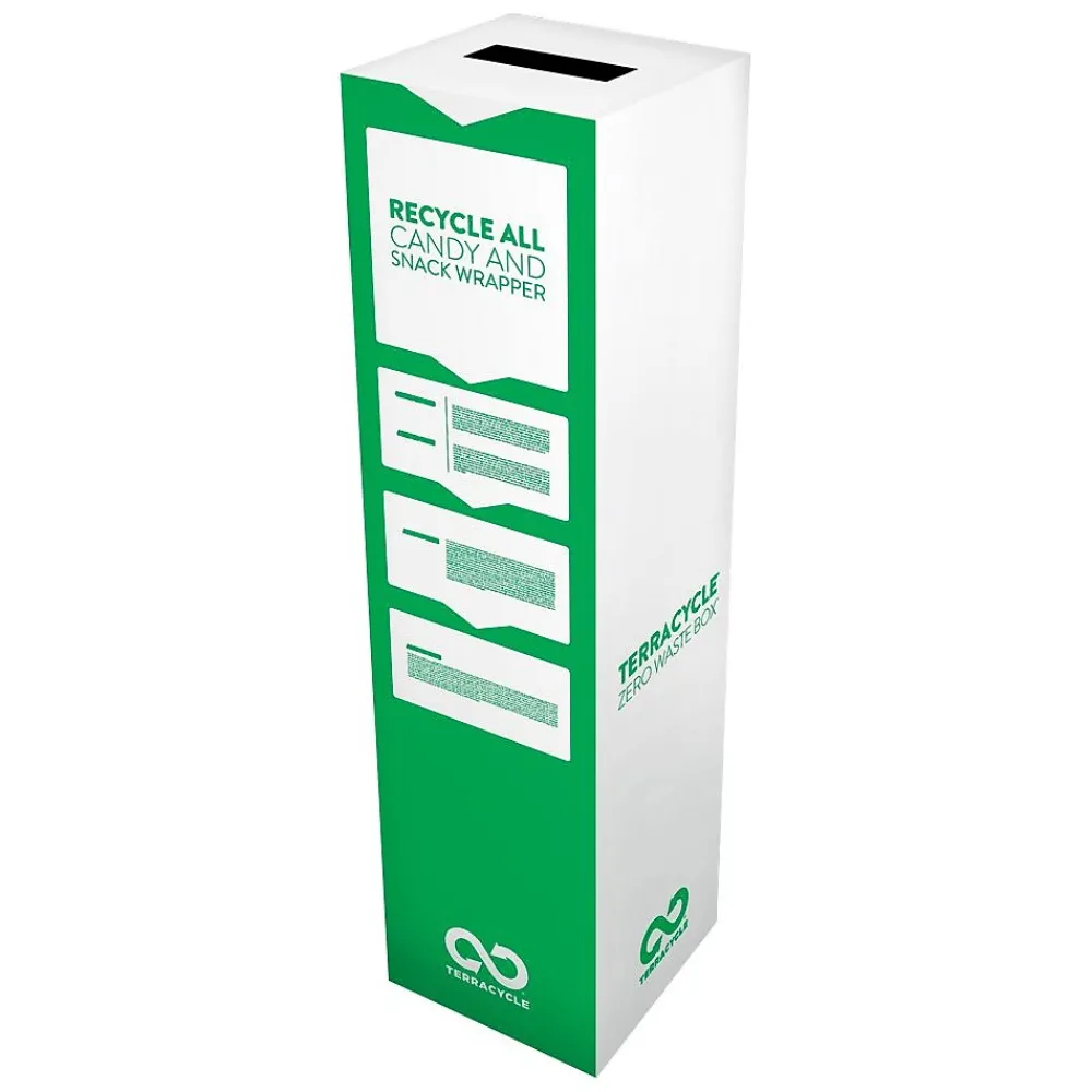 Cardboard Candy & Snack Wrappers Recycling Box, 10.47 Gallon, White and Green (681)<TerraCycle Clearance