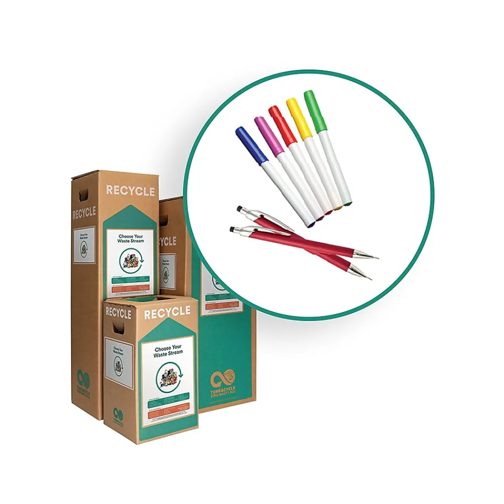Cardboard Writing Tools Recycling Box, 10.5 Gallon, White and Green (147)<TerraCycle Clearance