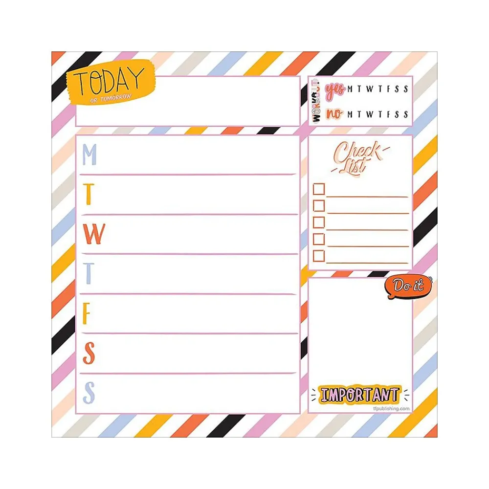 Notepads|TF Publishing Super Stripe Memo Desk Pad, 7.75" x 7.75", Multicolor, 26 Sheets/Pad (99-5942)