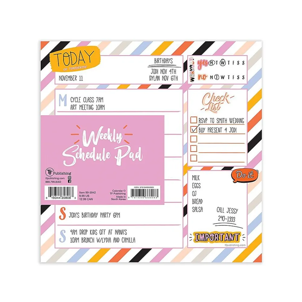 Notepads|TF Publishing Super Stripe Memo Desk Pad, 7.75" x 7.75", Multicolor, 26 Sheets/Pad (99-5942)