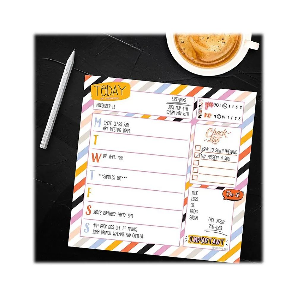Notepads|TF Publishing Super Stripe Memo Desk Pad, 7.75" x 7.75", Multicolor, 26 Sheets/Pad (99-5942)