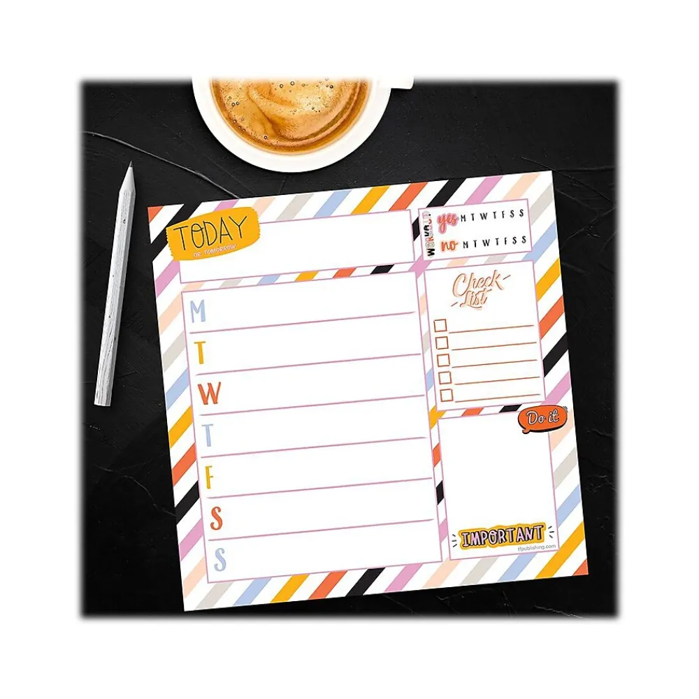 Notepads|TF Publishing Super Stripe Memo Desk Pad, 7.75" x 7.75", Multicolor, 26 Sheets/Pad (99-5942)