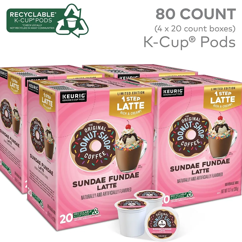 The Original Donut Shop One-Step Sundae Fundae Latte Coffee, Keurig K-Cup Pod, Dark Roast, 20/Box, 4 Boxes/Carton