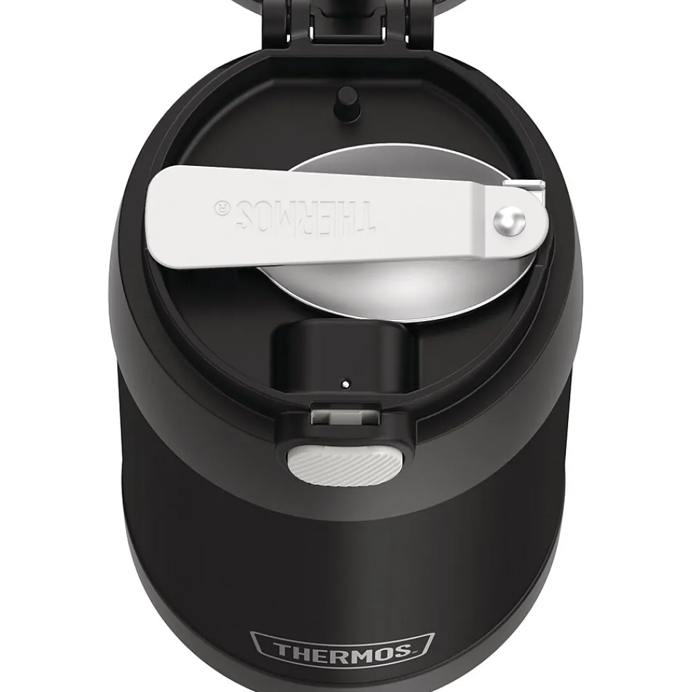 Lunch Totes & Water Bottles|Thermos FUNtainer Stainless Steel Vacuum-Insulated Food Jar with Folding Spoon, 16-Oz., Black Matte (F31101BK6)