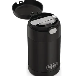 Lunch Totes & Water Bottles|Thermos FUNtainer Stainless Steel Vacuum-Insulated Food Jar with Folding Spoon, 16-Oz., Black Matte (F31101BK6)