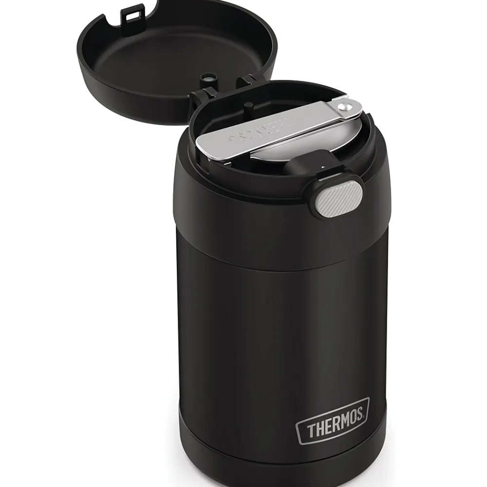 Lunch Totes & Water Bottles|Thermos FUNtainer Stainless Steel Vacuum-Insulated Food Jar with Folding Spoon, 16-Oz., Black Matte (F31101BK6)