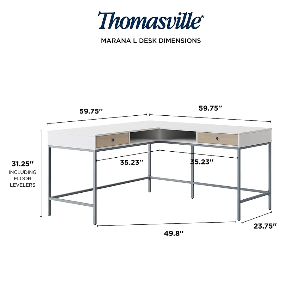 L-Desks*Thomasville Furniture Marana 60" L-Shaped Computer Desk, Arctic White/Desert Ash (SPLS-MA60LD-TV)