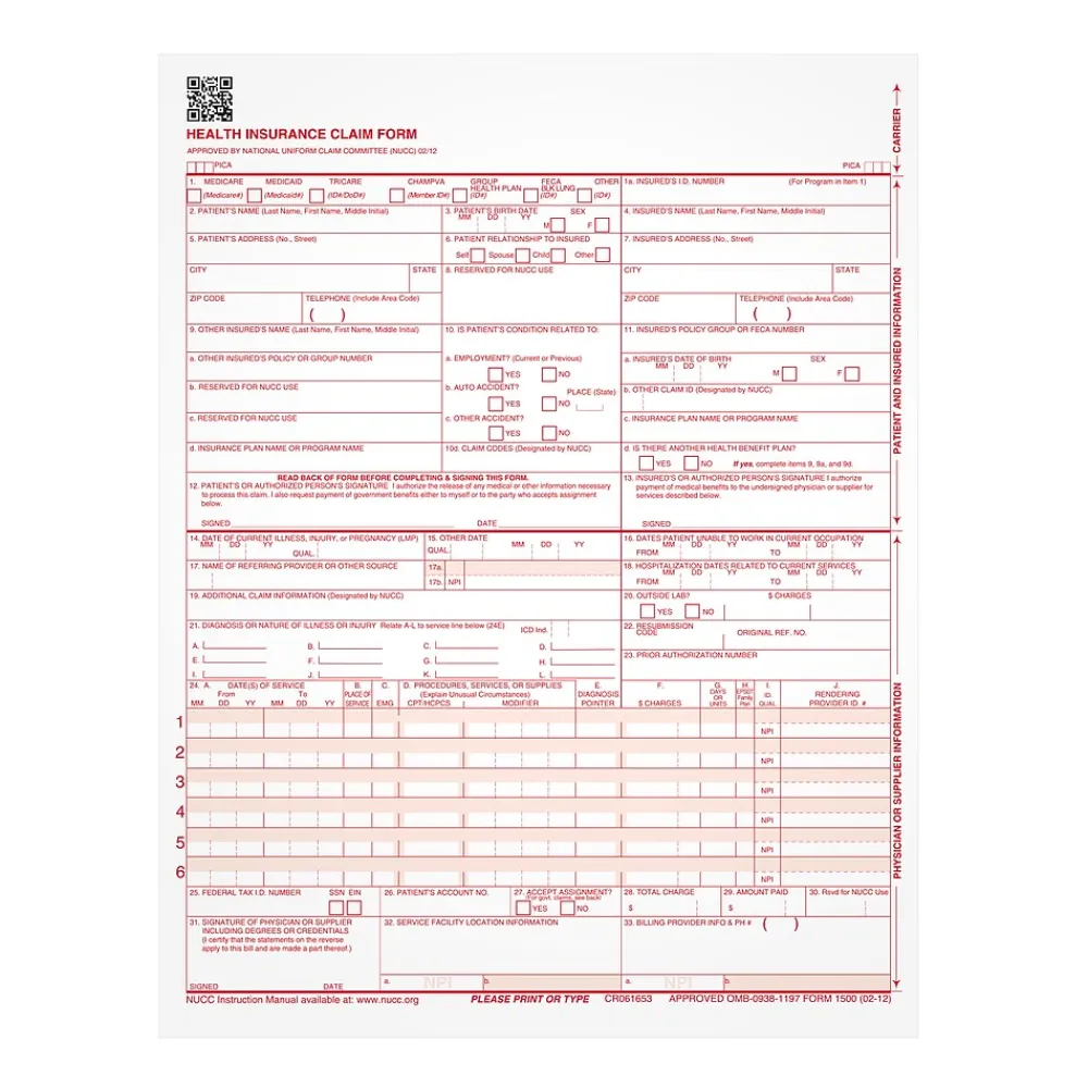 Medical Forms*TOPS CMS-1500 Health Insurance Claims, 500/Pack (TOP 50126RV)
