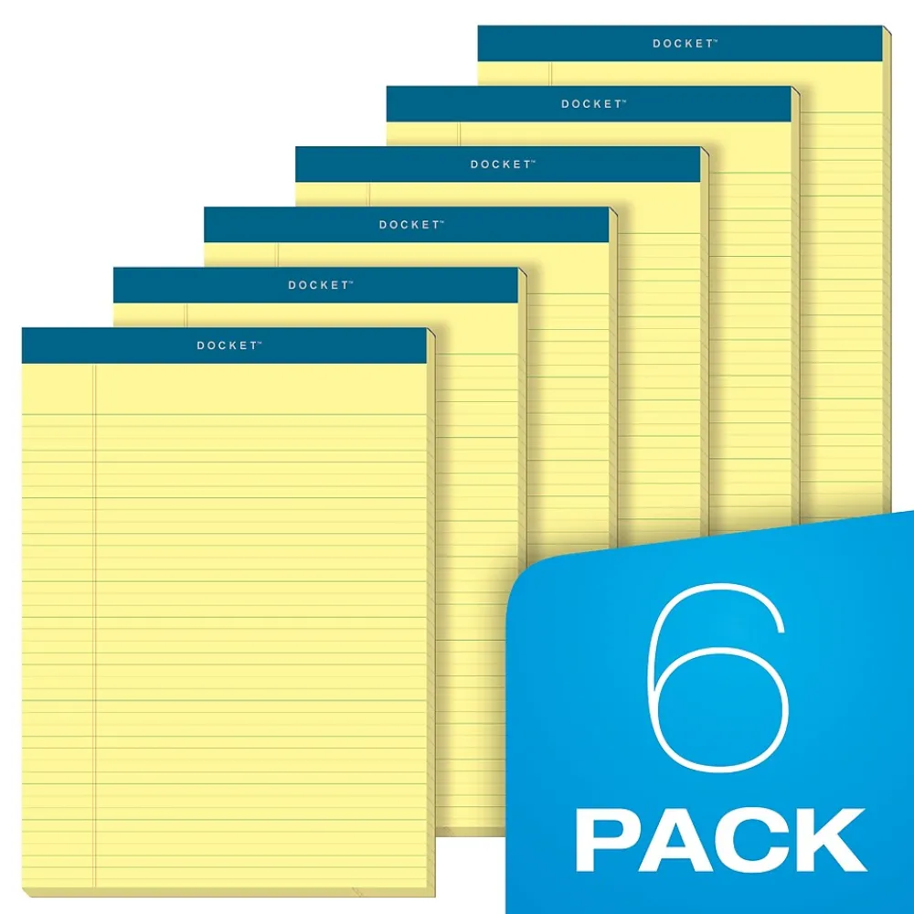 Notepads|TOPS Docket Notepads, 8.5" x 11.75", Narrow Ruled, Canary, 100 Sheets/Pad, 6 Pads/Pack (TOP 63376)