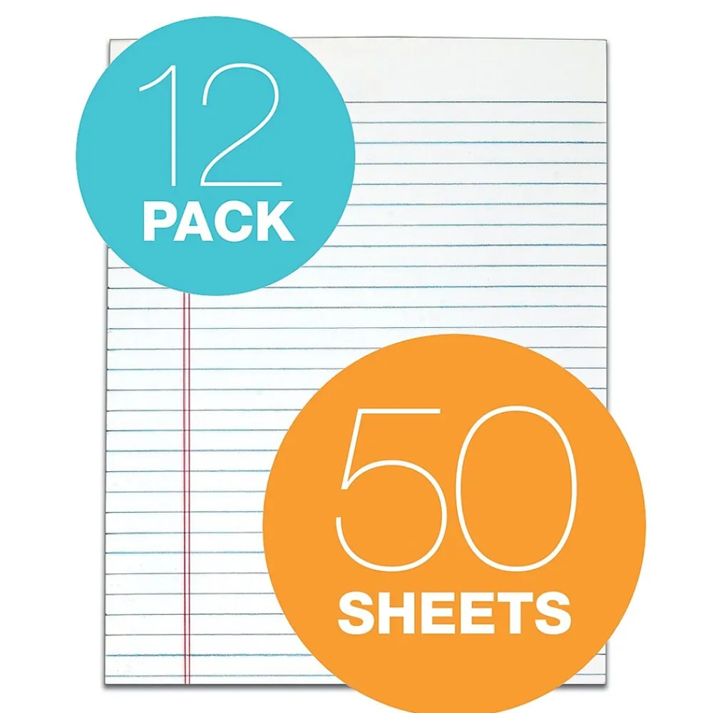 Notepads|TOPS Legal Notepads, 8.5" x 11", Wide, White, 50 Sheets/Pad, 12 Pads/Pack (7523)