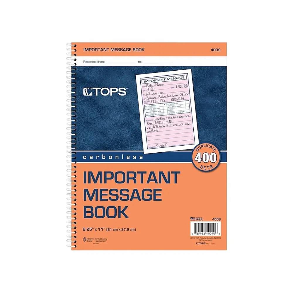 Notepads|TOPS Message Pad, 8.25" x 11", White, 50 Sheets/Pad (4009)