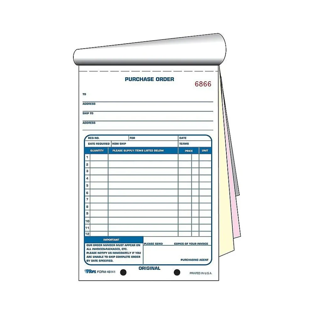 Business Forms*TOPS 3-Part Carbonless Purchase Requisitions, 5.56"W x 7.94"L, 50 Sets/Book (46141)