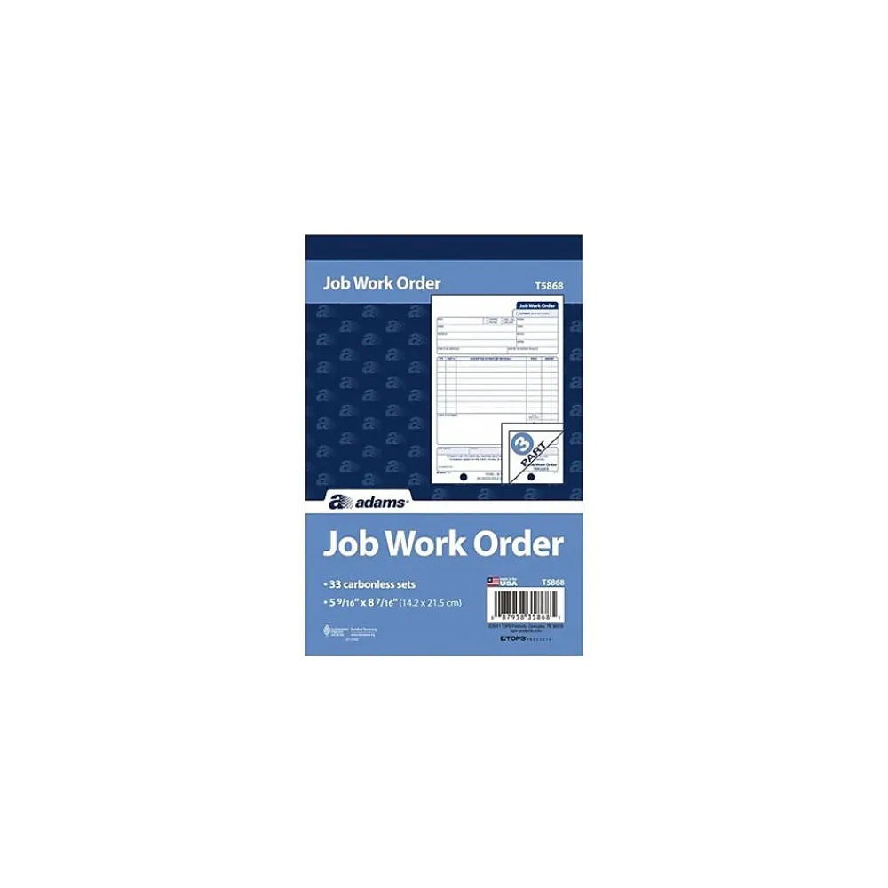 Business Forms*TOPS 3-Part Carbonless Work Orders, 33 Sets/Book (T5868)