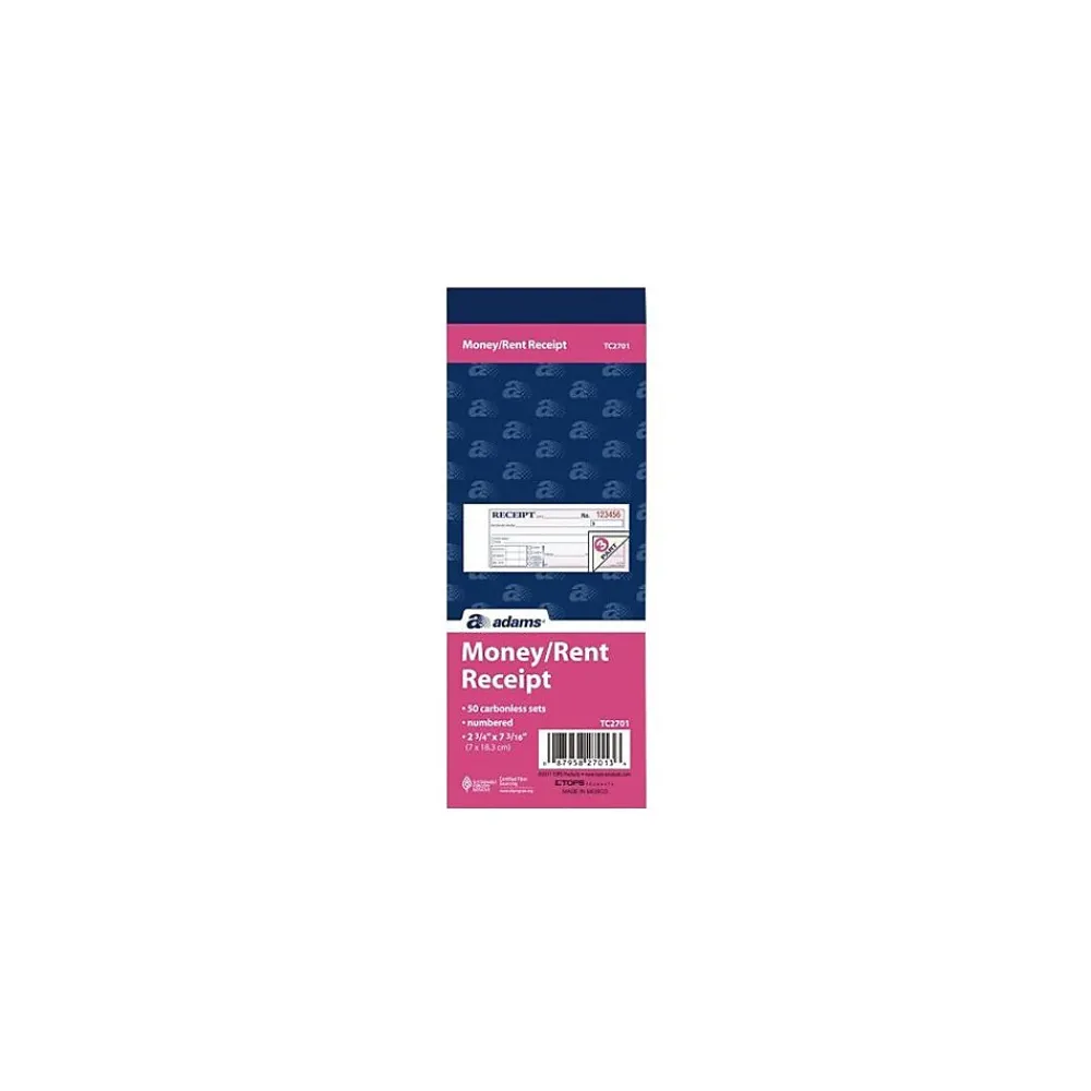 Accounting & Record Journals*TOPS 3-Part Money/Rent Receipt Book, 2.75" x 7.19", 50 Sheets/Book (TC2701-3)