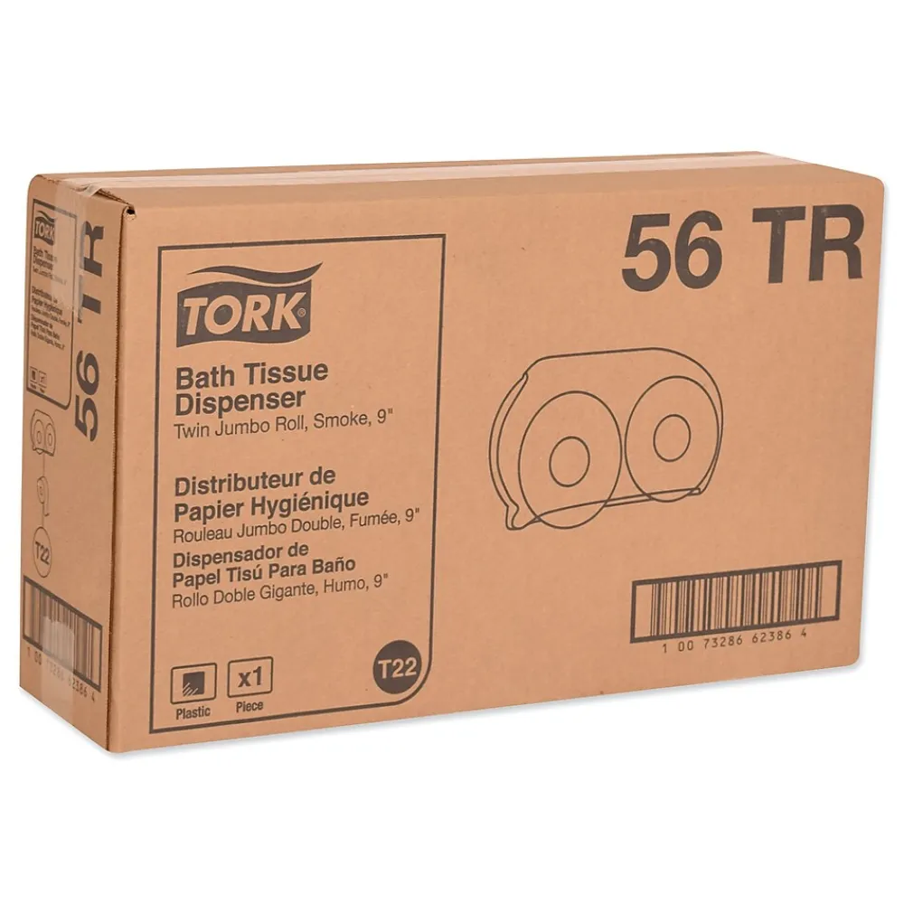 ® Twin Jumbo Roll Bath Tissue Dispenser, 19.29 x 5.51 x 11.83, Smoke/Gray<Tork Hot