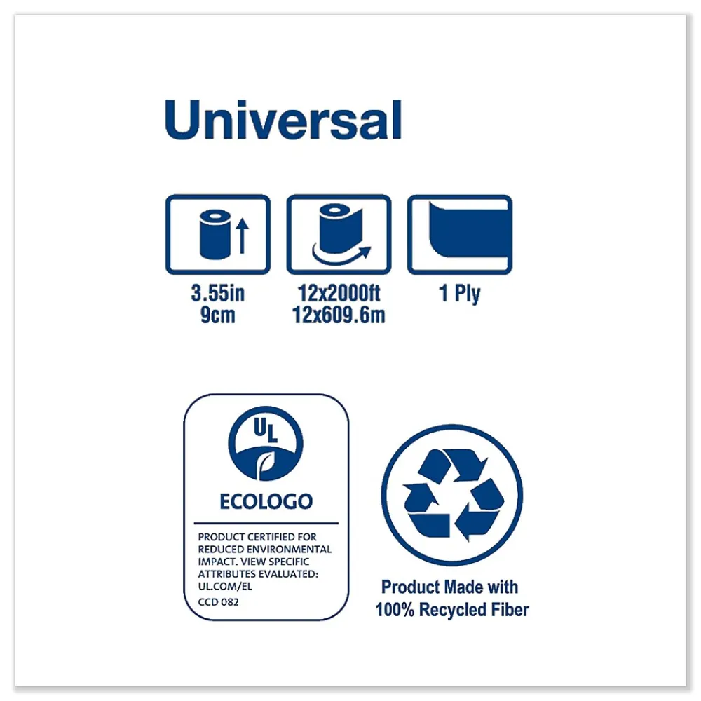Universal Jumbo Bath Tissue, Septic Safe, 1-Ply, White, 3.48" x 2,000 ft, 12 Roll/Carton (TRKTJ0912A)<Tork New