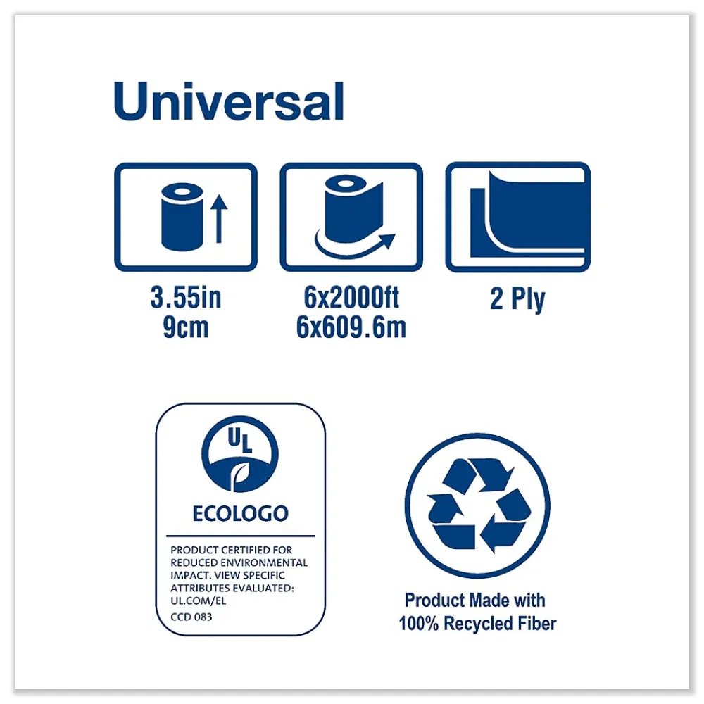 Universal Jumbo Bath Tissue, Septic Safe, 2-Ply, White, 3.48" x 2,000 ft, 6/Carton (TRKTJ1222A)<Tork