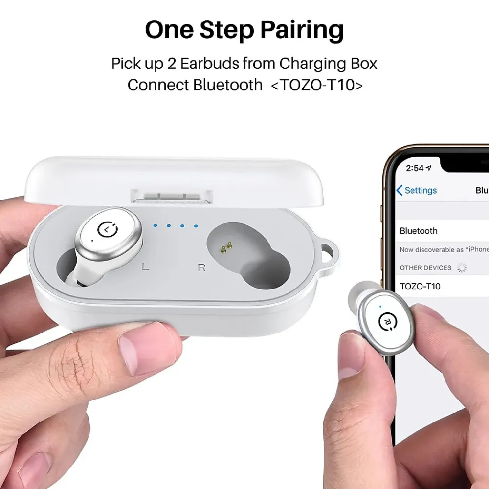 T10S Wireless Earbuds, Bluetooth, White (T10SWHT)<TOZO Online