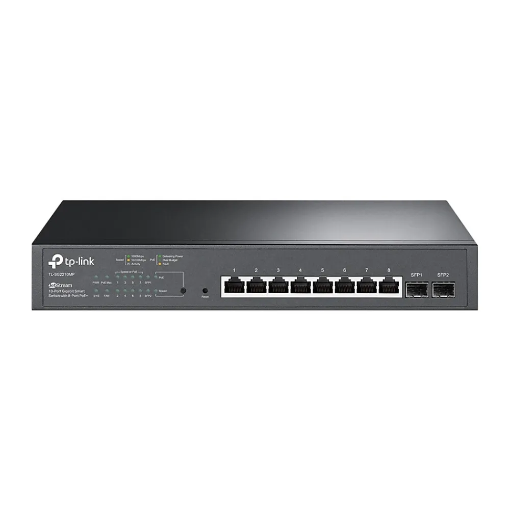 Online TP-LINK JetStream 8-Port Gigabit Ethernet PoE+ Managed Switch, 20Gbps, Black (TL-SG2210MP)