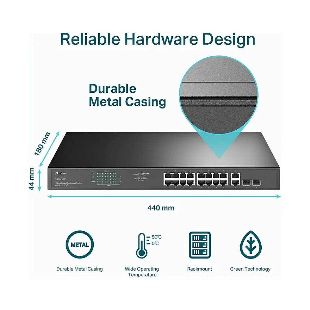 Clearance TP-LINK 18-Port Gigabit Ethernet PoE Unmanaged Switch, Black (TL-SG1218MP)